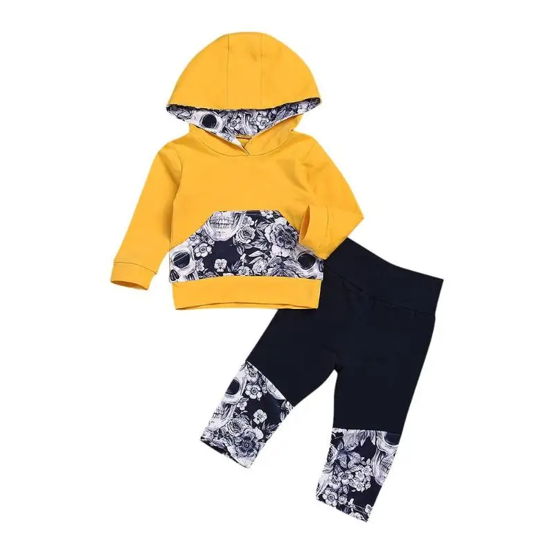 

2pcs/Set 0-18M Long Sleeve Skull Print Infants Clothing Cotton Soft Hoodies Pants Outfits baby boy girl clothes roupa de bebe