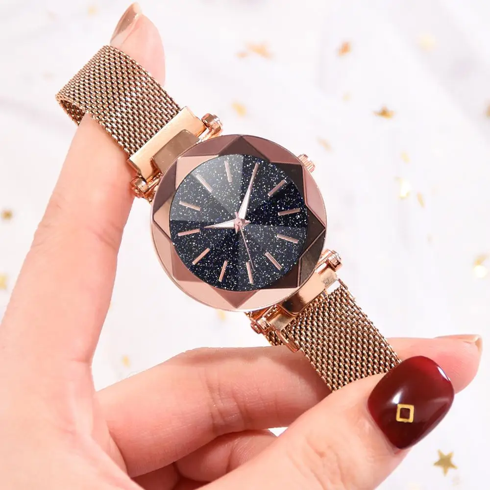 Новое поступление Магнит Застежка модные женские наручные часы из нержавеющей стали ремешок Звездные модные повседневные кварцевые часы