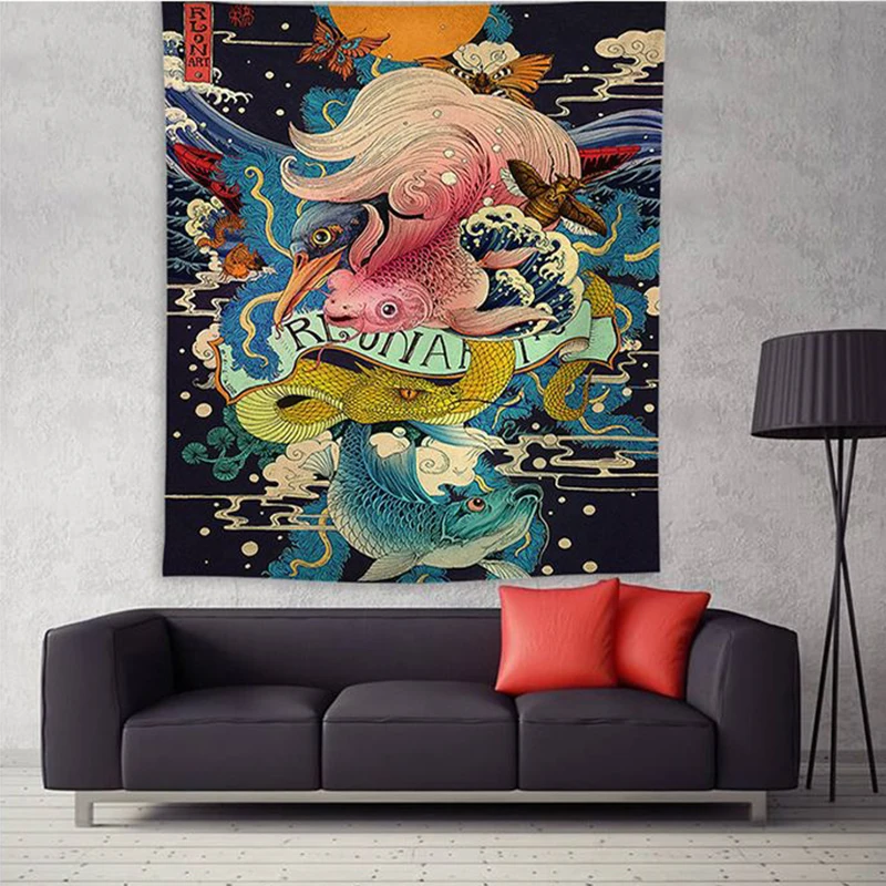 Гобелен настенный, Великая волна Kanagawa настенный гобелен с художественной природой, украшения для дома для гостиной, спальни, общежития, Декор