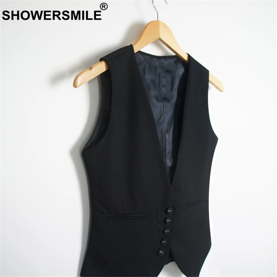 RAINIE SEAN Black Suits Vest For Women Short Office Wear Slim Fit Sleeveless Blazer Female Spring Solid Formal Vests Waistcoat