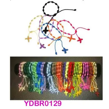 

50pcs/lot Mix colors Wholesale PULSERAS DECENARIOS,HANDMADE CROSS Knotted Rosary Bracelets