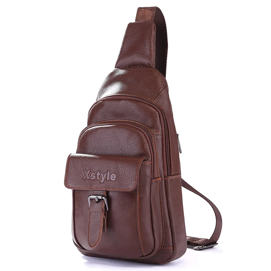 

Brand Genuine Leather Casual Sling Chest Pack Men's Cross Bod Shoulder Bag Cowhide Male Messenger Bag For Wallet Cell Phone