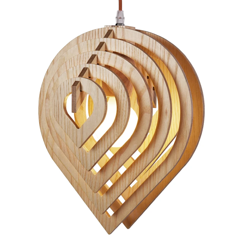 Теплые деревянные в форме сердца подвесные светильники бамбуковые воды Подвеска каплевидной формы лампа детская комната магазин одежды