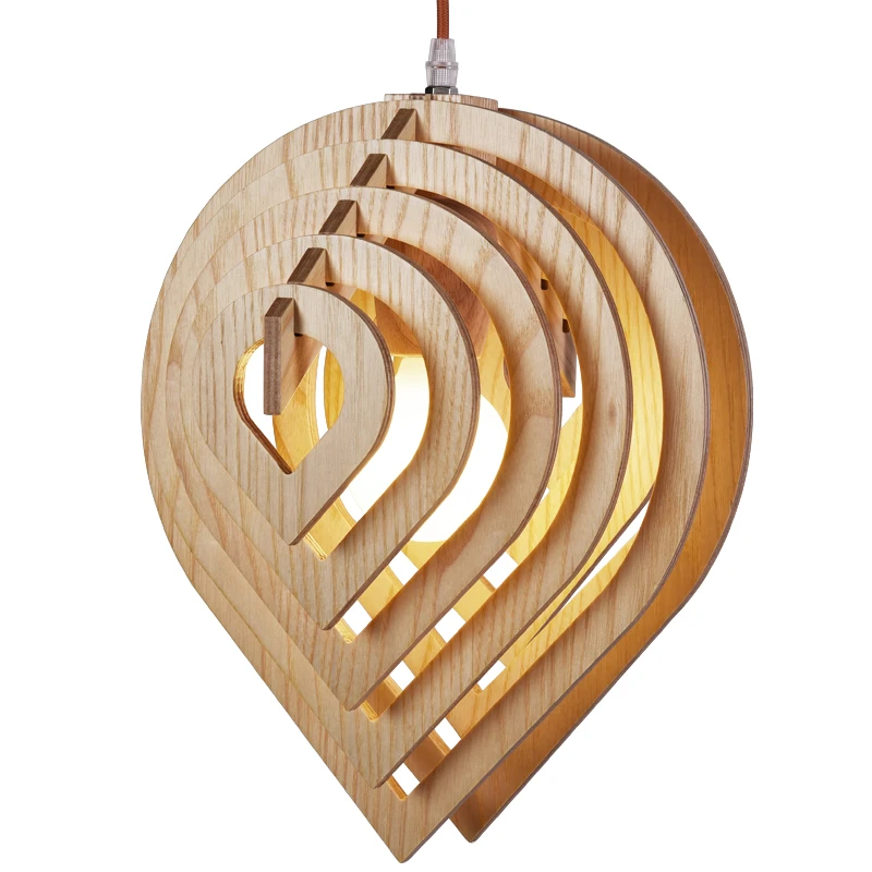 

Warm Wood Heart-Shaped Pendant Lights Bamboo Water Droplets Pendant Lamp Children's Room Clothing Store Restaurant Lights PA0230