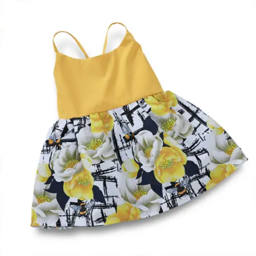 

Baby Girl Dress Yellow Suspenders Backless Bow Flower Dresses Mini Casual Sleeveless Dress Infant Summer Solid Sundress