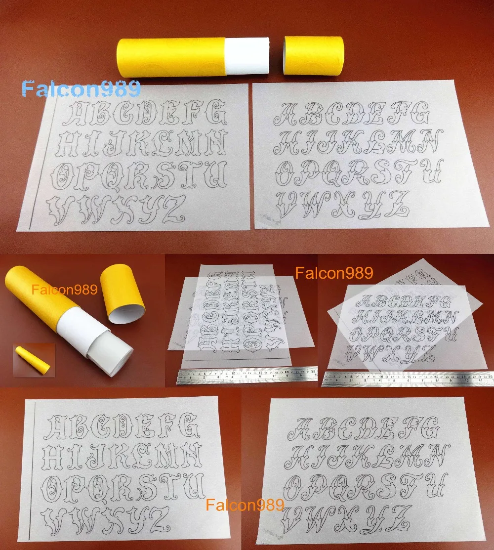 

12set Leather Craft Carve Draw Alphabet Pattern Transparent Tracing Paper Template Tool Set - Stamping Knife Cutter Punch Chisel