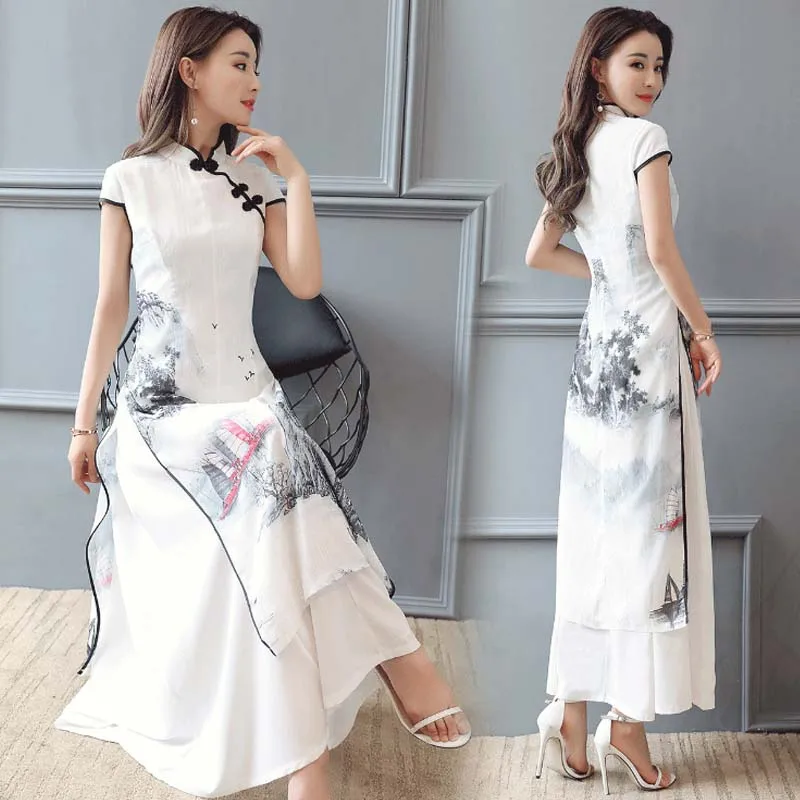 

summer women cheongsam qipao evening dress chinese oriental Improved Chinese Ink print dresses traditional chinese wedding dress