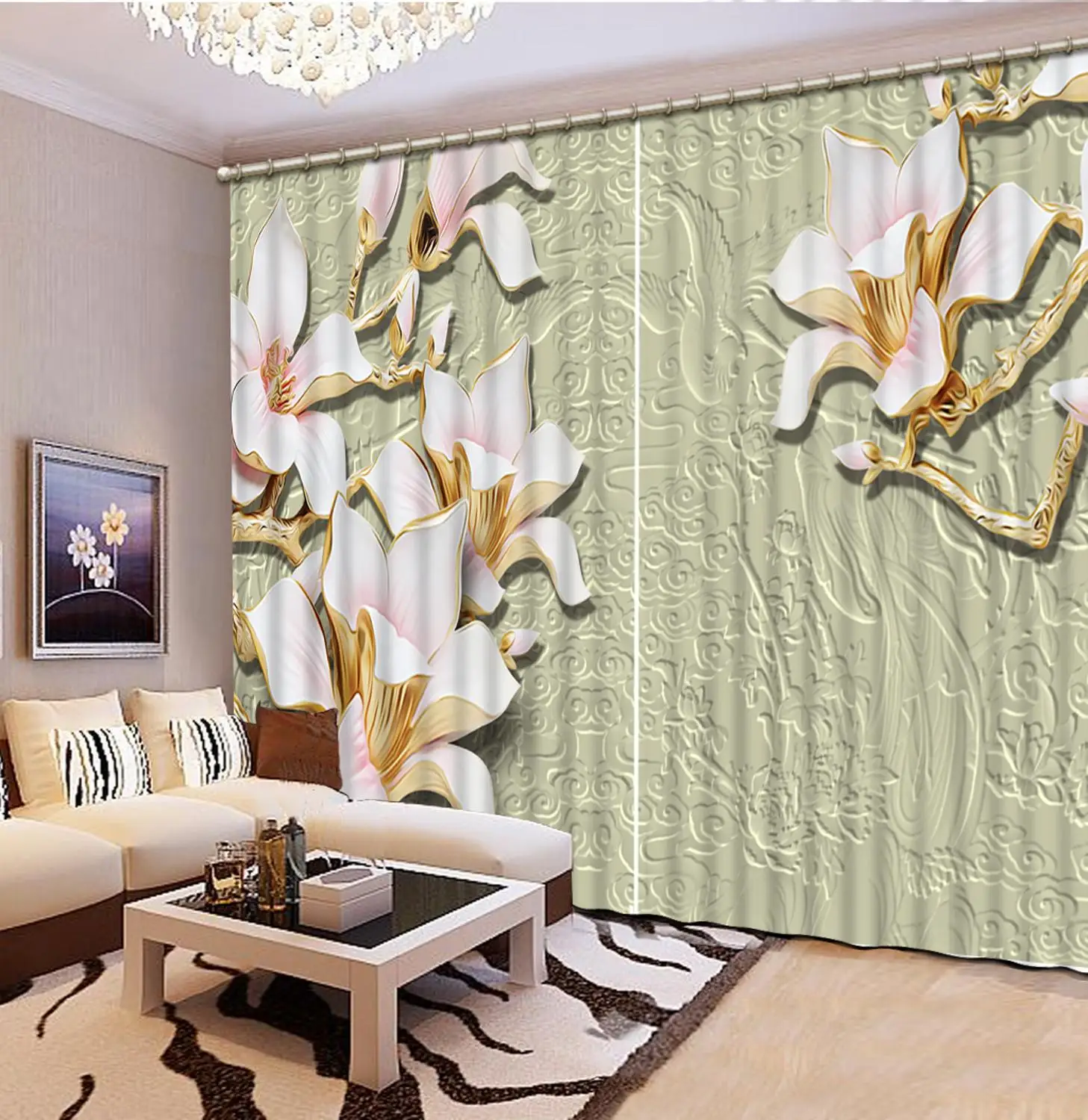 

customize blackout curtains stereoscopic Embossed flower printed curtains printing blackout curtains
