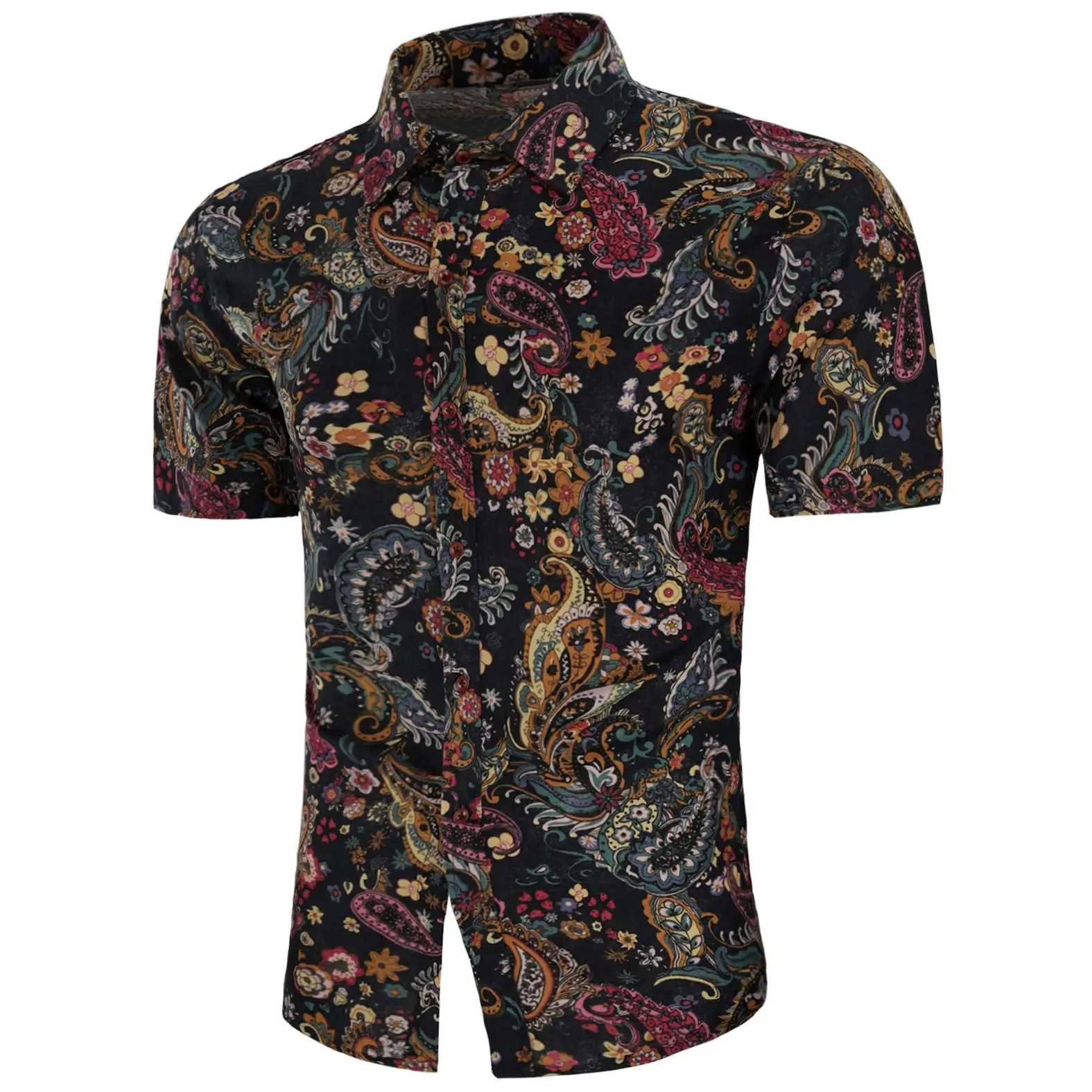 

Floral Shirts Mens Linen Short sleeve Blouse Men Flower Summer Mens Shirts Slim fit New