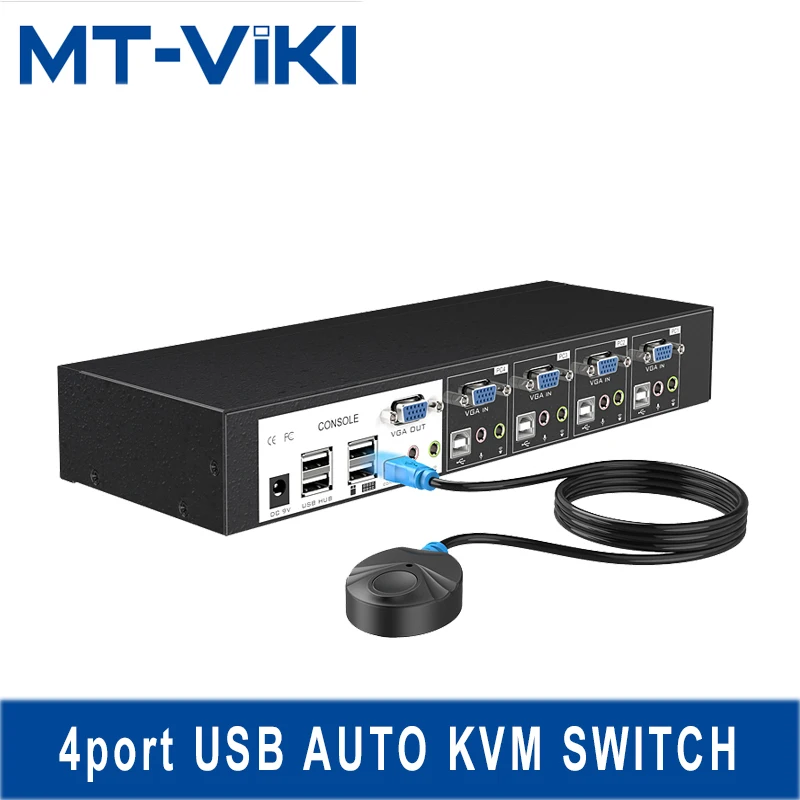 

MT-VIKI VGA KVM Switch 4 Port USB2.0 with Audio Stero support external USB devices with professional KVM Cable MT-0401VK