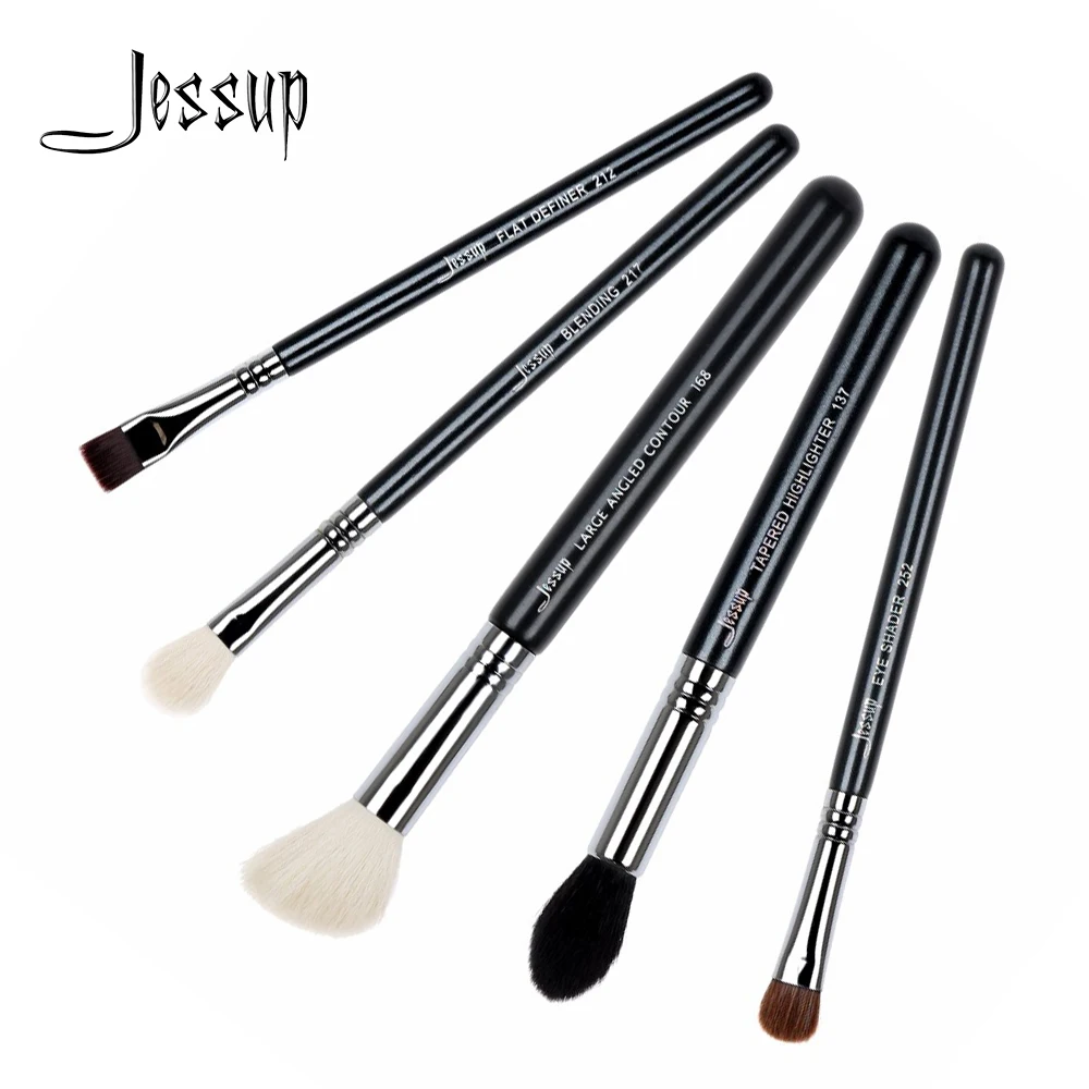

Jessup 5pcs Black/Silver Synthetic Hair Wooden Handle Definer Eyeshader Blending Highlighter Contour Makeup Brush Set T124