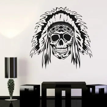 

Indian Chief Skull Halloween Poker Sticker Punk Death Decal Devil Name Car Art Wall Decals Parede Decor Mural