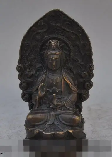 

S2917 chinese tibet buddhism fane bronze Kwan-Yin Bodhisattva buddha seat lotus statue