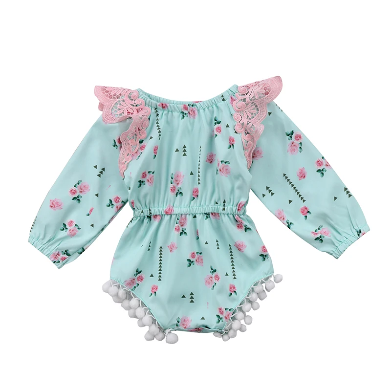 0 24M Lovely Newborn Baby Girl Floral Romper Lace Ruffles Long Sleeve