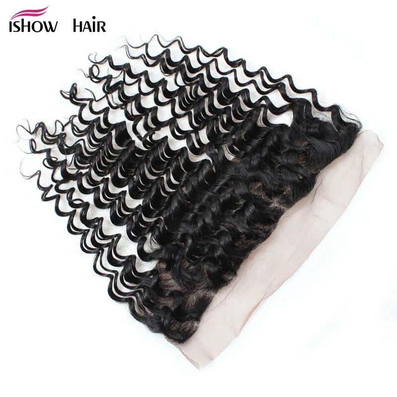 Ishow Deep Wave Frontal Closure Pre Plucked 13*4 Ear To Ear Lace Closure Peruvian Hair Lace Frontal Closure Non Remy Human Hair