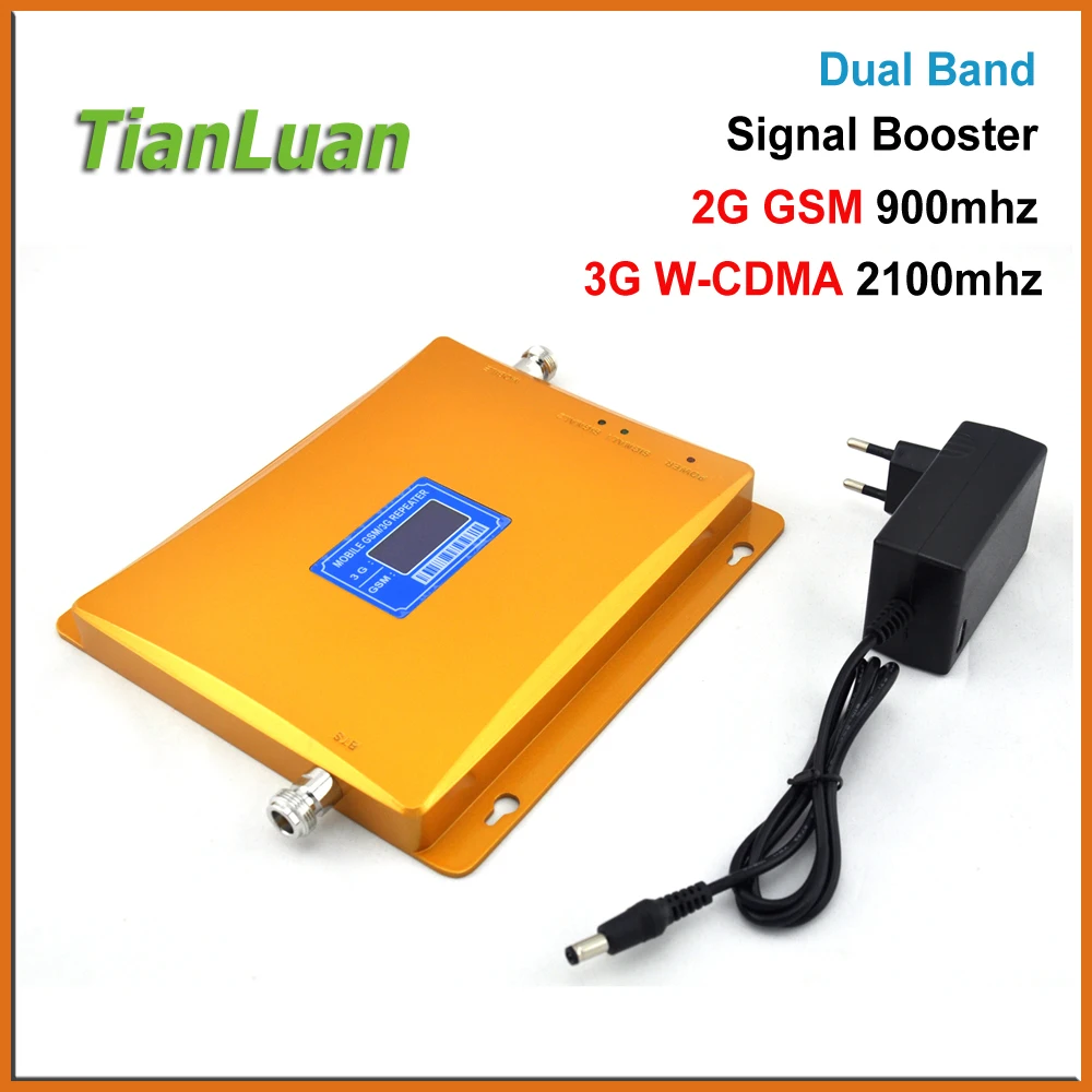 

TianLuan GSM 900Mhz + 3G W-CDMA 2100MHz Dual Band Mobile Phone Signal Booster 2G 3G Cell Phone Signal Repeater with Power Supply