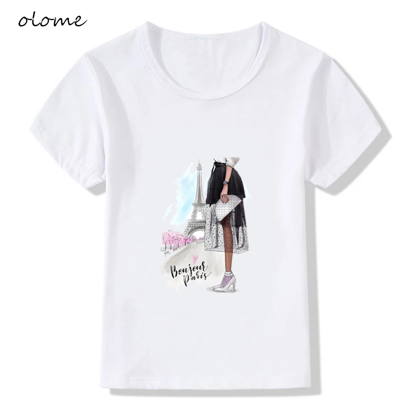 Летние футболки с изображением Эйфелевой башни в стиле Парижа, футболка, забавная винтажная модная футболка для девочек, Повседневная белая футболка с принтом «Любовь из Парижа», KTP6377