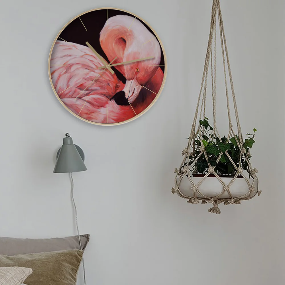 

Quartz Silent Large 12 inch Metal High Quality Flamingo Pattern ArtWall Clock for Home Decor Living Room Bed Room Office