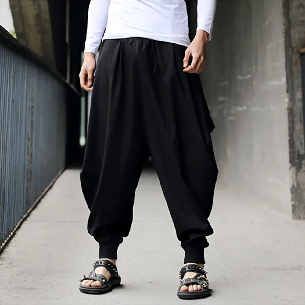 Men Casual Drape Drop Crotch Harem Hip Hop Pants Trouser Dancing Cotton Linen Festival Baggy  Trousers Retro Gypsy Pants 4.30