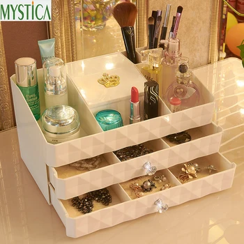 

NEW MYSTICA ABS Three layer Plastic Makeup Drawers Storage Box Jewelry Container Make up Organizer Case Cosmetic Office Boxes