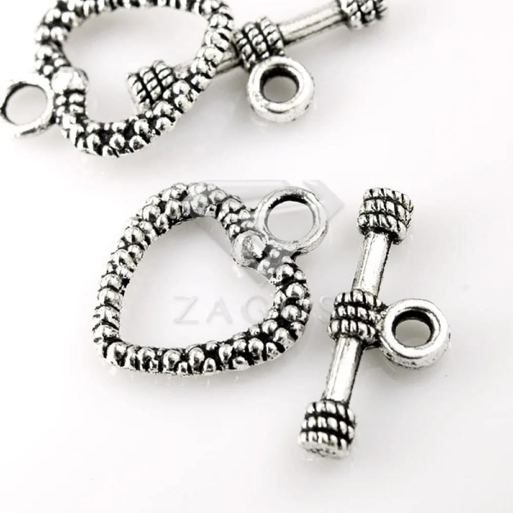 

40Pcs Tibetan/Antique Silver Tone Love Heart Bar Ring Toggle Zinc Alloy Jewellry Making Findings F Bracelet Necklace TS0036