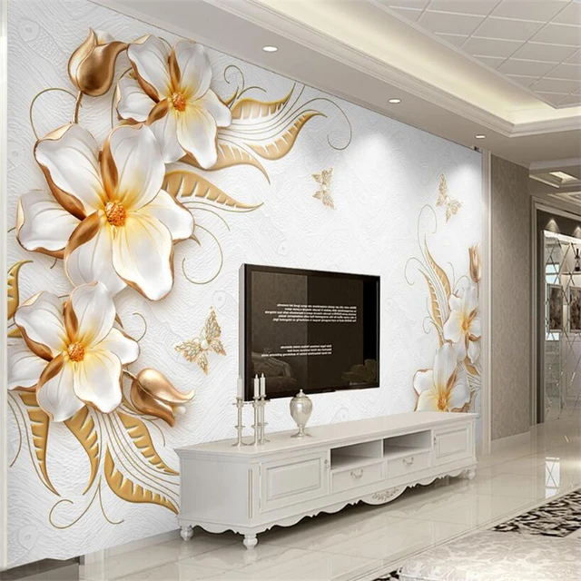 Beibehang Kustom Wallpaper Ruang Tamu R Tidur Mural Emas Tingkat Beibehang Kustom Wallpaper Ruang Tamu R Tidur Mural Emas Tingkat Tinggi Relief Berlian Bunga Perhiasan