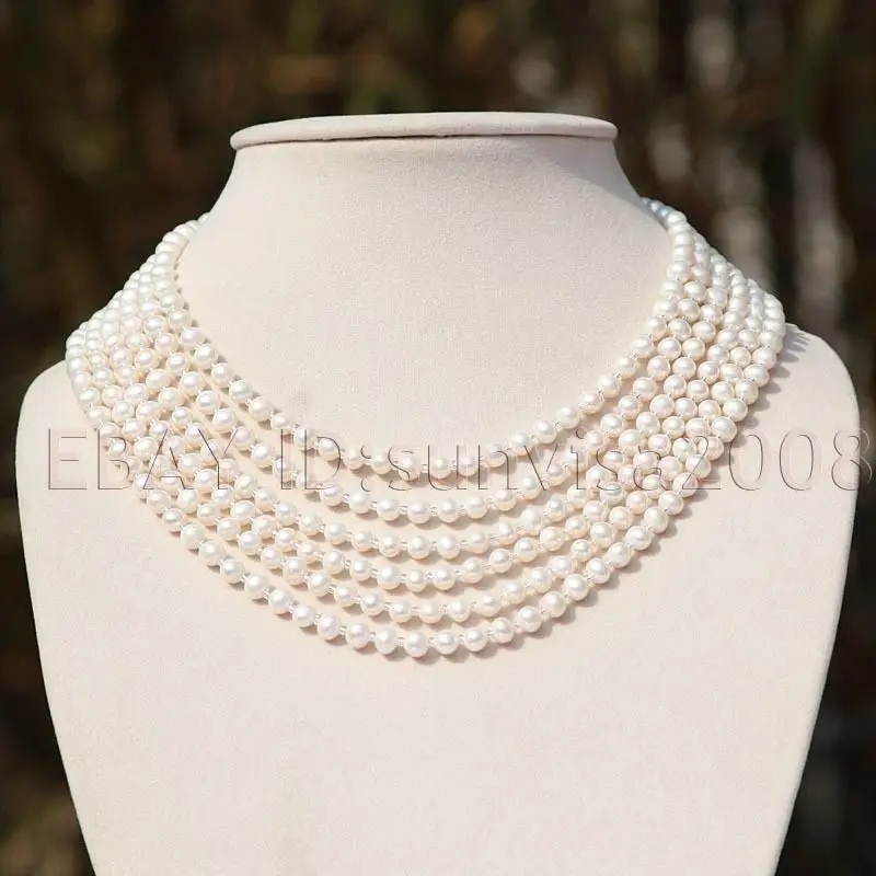 

fast s262 bride gifte 6 rows beautiful white round cultured pearl necklace (A0513)