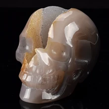 4,2 ''натуральный агат геодный резной хрустальный череп, коллекция статуй, домашний декор, Кристалл Рейки Исцеление, хрустальный череп скульптуры