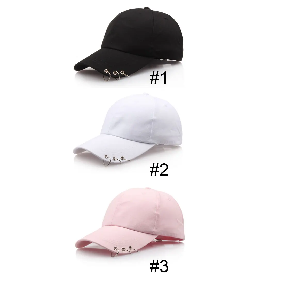 

Baseball Cap with Rings Adjustable Casual Sport Hip-Hop Ball Hat Baseball Caps Unisex Hats Black Pink White
