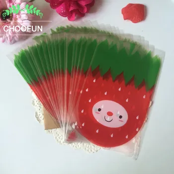 

100pcs/lot Cute Red Strawberry Face DIY OPP Gift Packaging Bags Wedding and Party Cookie and Candy Plastic bags BZ061