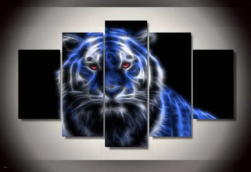 

Hd Printed Blue Glowing Tiger 5 Piece Group Painting Room Decor Print Poster Picture Canvas Free Shipping/90832