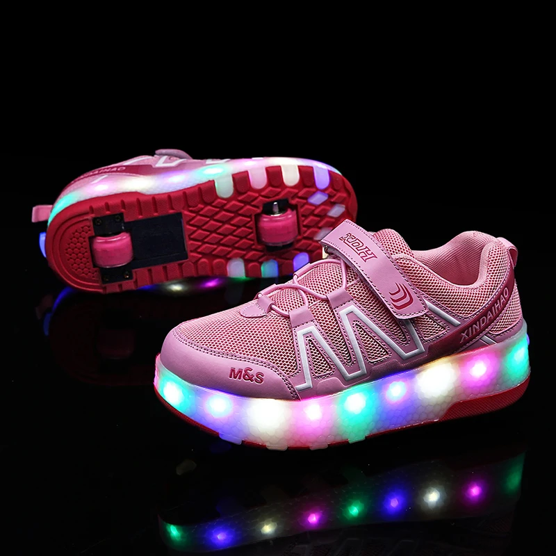 

Eur28-40// Two Wheels USB Charging Glowing Sneakers on Wheels Led Light Heelys Roller Skate Shoes for Children led light shoes