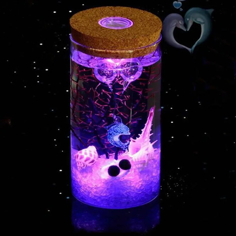 11/12cm Round Glass Jar Globe Terrarium Glass Jar with Colorful LED Light Cork Micro Landscape Ecological Bottle Night Lights moon night light