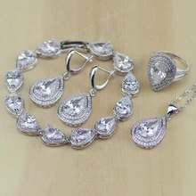 Модные Висячие белые кубические циркония 925 стерлингового серебра Ювелирные наборы для женщин серьги/кулон/ожерелье/кольца/браслет T112