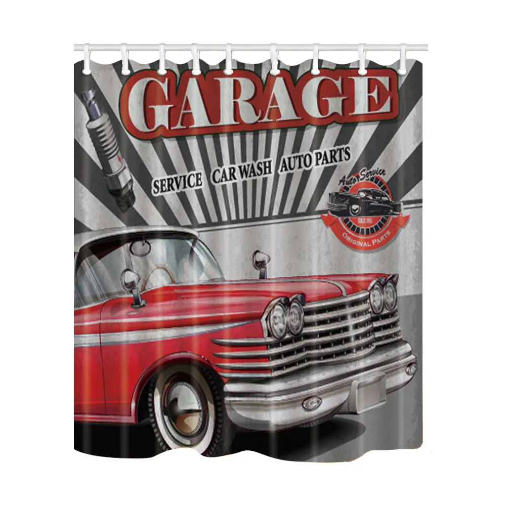 

Retro Car Design Gray Shower Curtains Bathroom Screens Bath Curtain Polyester Fabric Waterproof Mildew Proof with Hooks