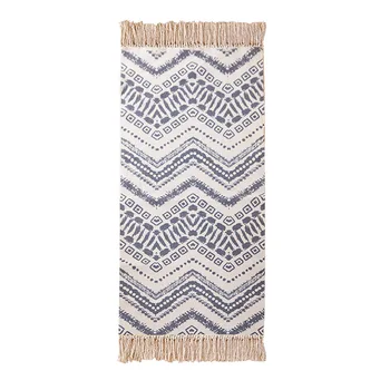 

Bohemian Retro Farmhouse Checkered Plaid Rugs Tassels Printed Cotton Hand Woven Throw Rug,Machine Washable Outdoor/Indoor Carpet
