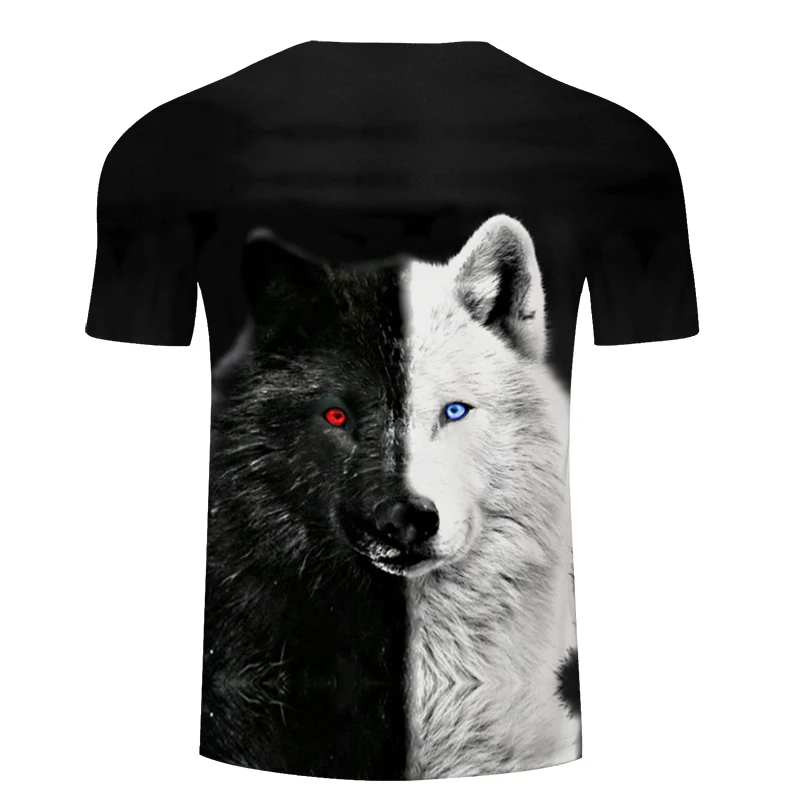 Ying and Yang Wolf Men tshirt Streetwear t shirt Casual T-shirt 3D Tee Harajuku Top Black ShortSleeve Unisex DropShip ZOOTOPBEAR
