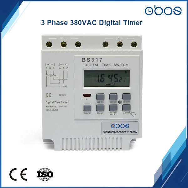 

OBOS brand 415VAC 25A three phase programmable timer switch din timer with 16 times on/off per day time set range 1min-168H