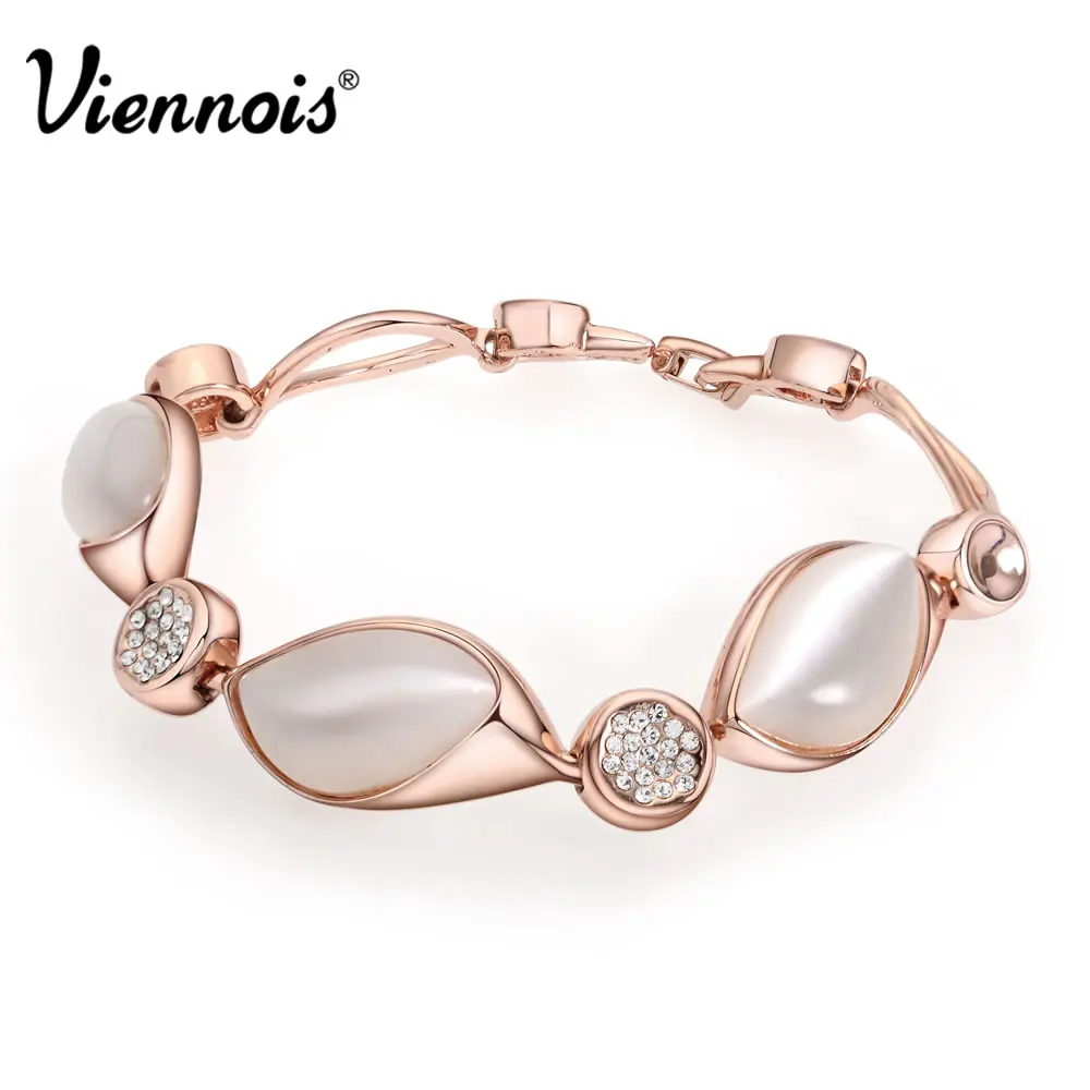 

Viennois Elegant Rose Gold Color Cat-eye' S Stone Bracelet & Bangles For women Chain Opal Bracelet Trendy Wedding Jewelry