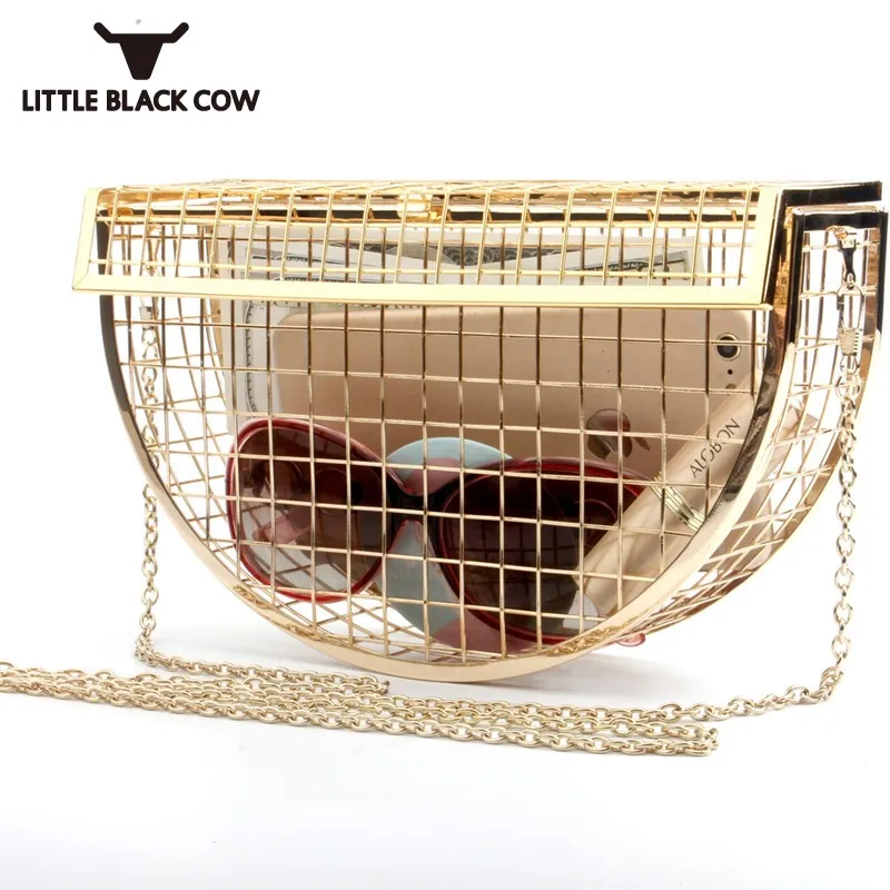 

Metal Half Moon Hollow Out Evening Bags Fashion Party Shoulder Crossbody Chains Evening Bag Female Personality Small Bags Women