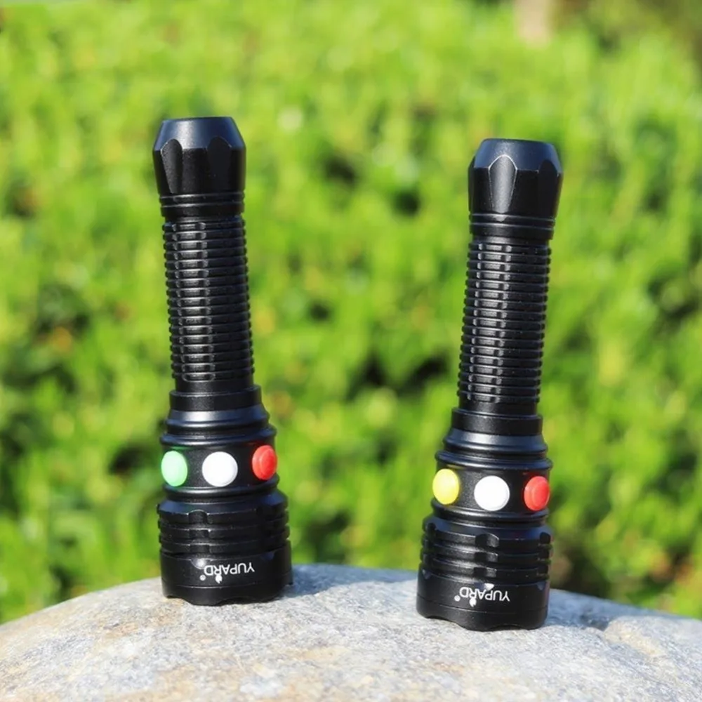 

Green Yellow White Red LED Flashlight Torch Light Bright Signal Lamp For 3 x AAA or 1x18650 Battery Fishing And Climbing