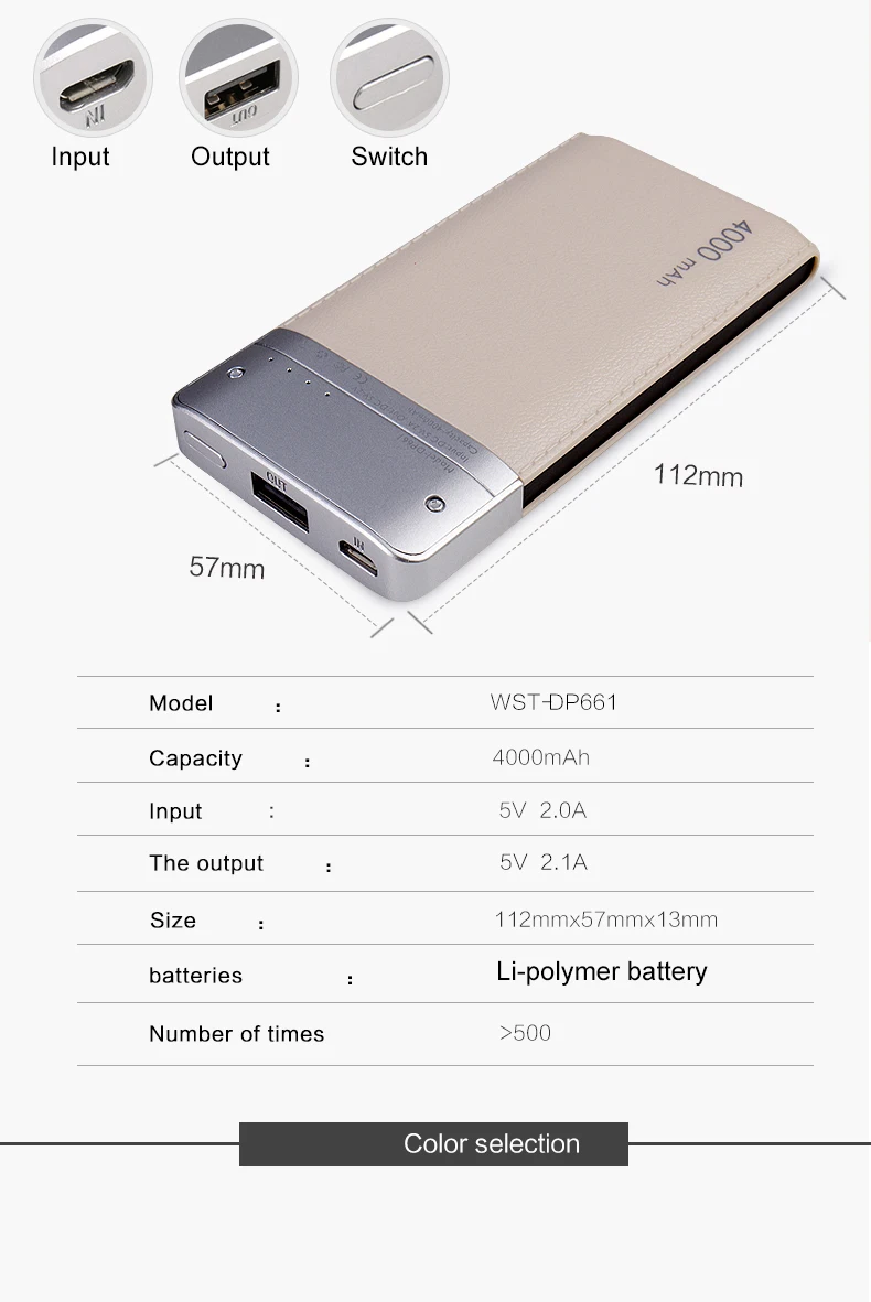 Бренд WST, мини портативное зарядное устройство 4000 мА/ч, ультра тонкий внешний аккумулятор для Xiaomi, samsung, iPhone, LG