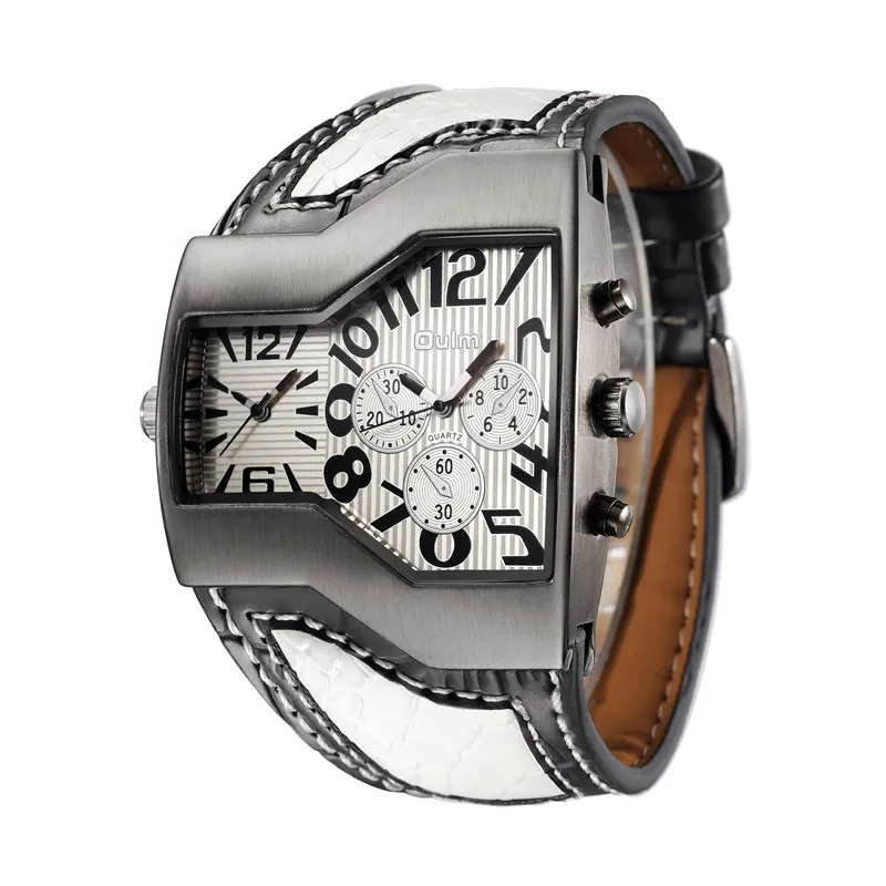 Oulm 1220 Luxury Brand Men Quartz Watches Two Time Zone Leather Strap Cool Mens Sports Watches Male Clock relogio masculino
