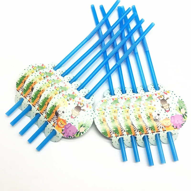 

Safari Party Cartoon Animal Disposable Tableware Straw Baby Shower Birthday Jungle Party Supply Paper Straws