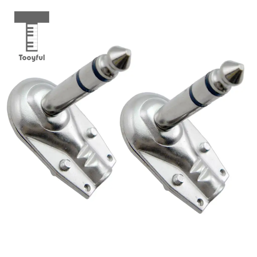 2pcs Right Angle 6.35mm 1/4'' Male Stereo Jack Phone Guitar Cable Audio Connector