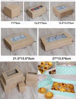 

8/6/4/2/1 Cup Cake Brown Cookie Package Carton Kraft Cake Box with pvc window Chocolate Cake Muffin Biscuit packaging gift Box