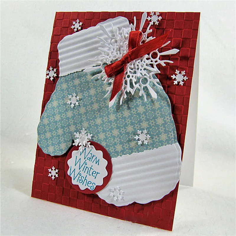

Naifumodo Christmas Gloves Metal Cutting Dies Scrapbooking Winter Snowflake for Celebrate Craft Frame Dies Cut Card Making Album