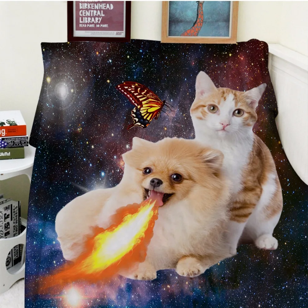 

Blanket plaid Warmth Soft Plush Easy Care Machine Wash Funny Cute Dog cat Coloful Galaxy nebula flame butterfly Plaids a blanket