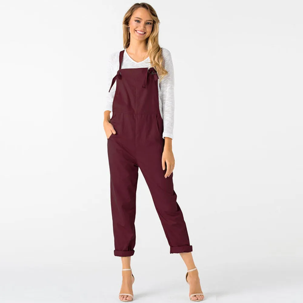 

Women Fashion Solid Color Jumpsuits Loose Casual Rompers Jumpsuit Summer New Overalls Trousers With Pocket #YL1