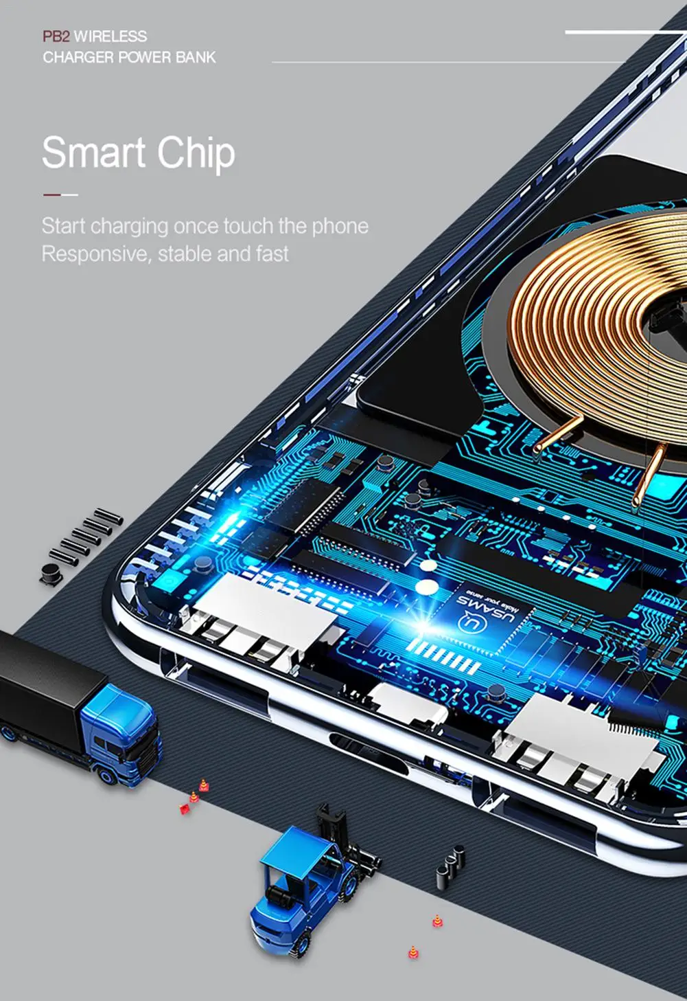 USAMS 5V 2A PB2 Type c micro USB Ports 10000mah Qi Wireless Charger LED Display Power Bank Built-in Wireless Charging Power Bank USAMS 5V 2A PB2 Type c micro USB Ports 10000mah Qi Wireless Charger LED Display Power Bank Built-in Wireless Charging Power Bank